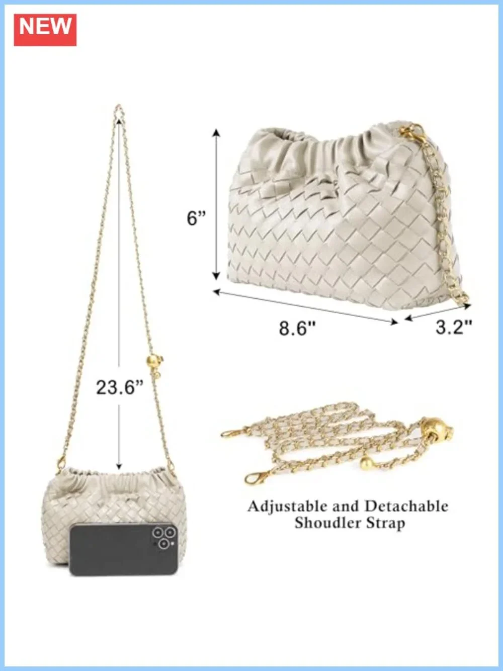 Woven Leather Dumpling Crossbody Bag Ruched Hobo Clutch Purse
